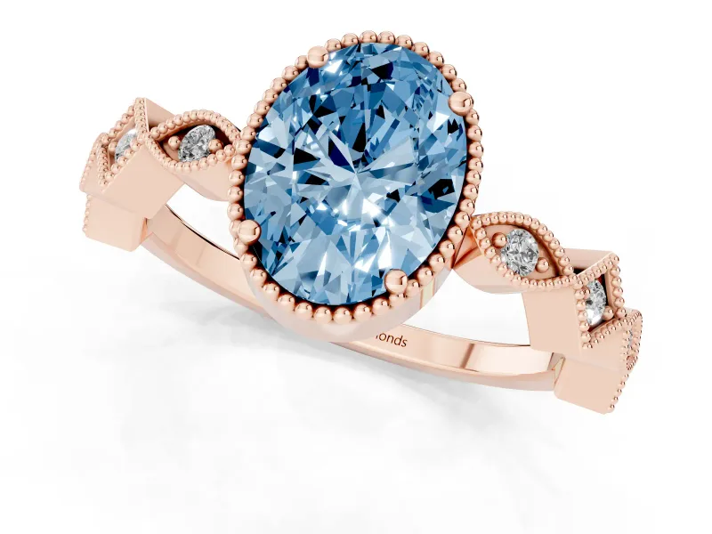 Oval Milgrain Bezel Engagement Ring Setting for a Fancy Blue Lab-Grown Diamond | Rose Gold