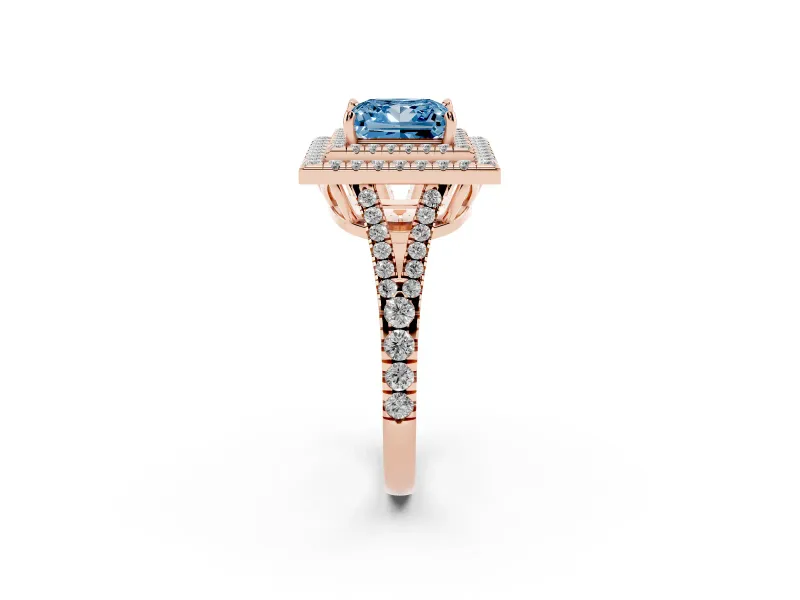 Princess Cut Halo Engagement Ring Setting for a Fancy Blue Lab-Grown Diamond | Rose Gold - Design NV-24799