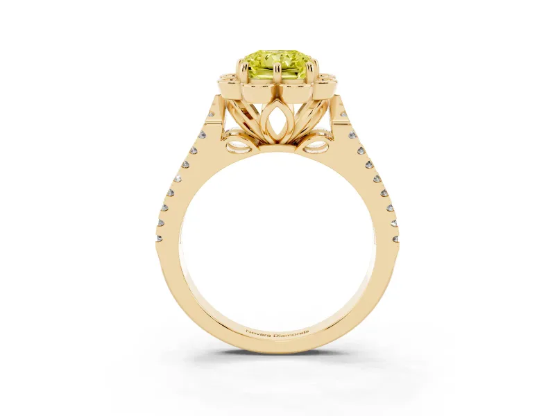Radiant Cut Floral Halo Engagement Ring Setting for a Fancy Yellow Lab-Grown Diamond | Pavé Split Shank | Yellow Gold