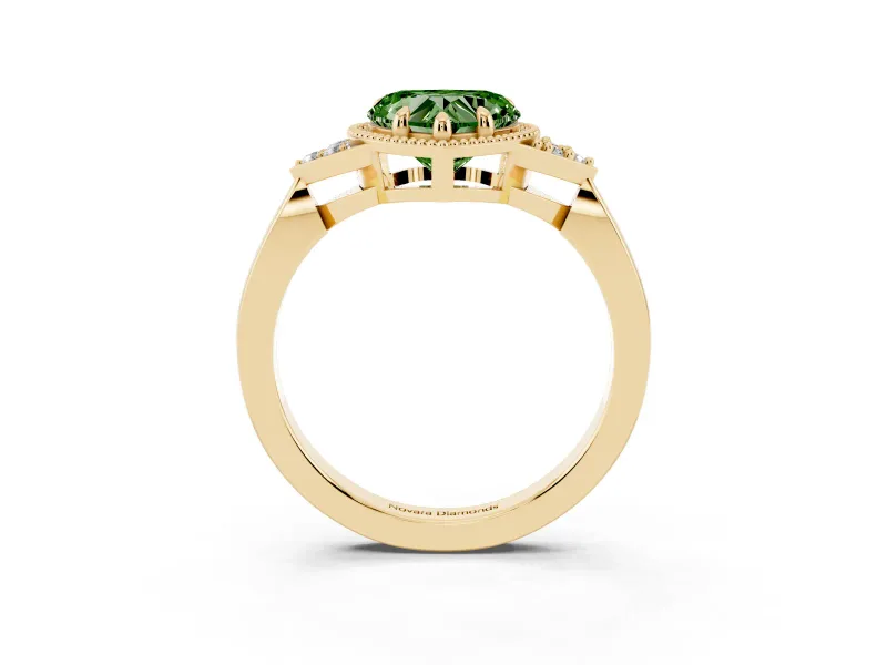 Heart-Shaped Milgrain Engagement Ring Setting for a Fancy Green Lab-Grown Diamond | Yellow Gold