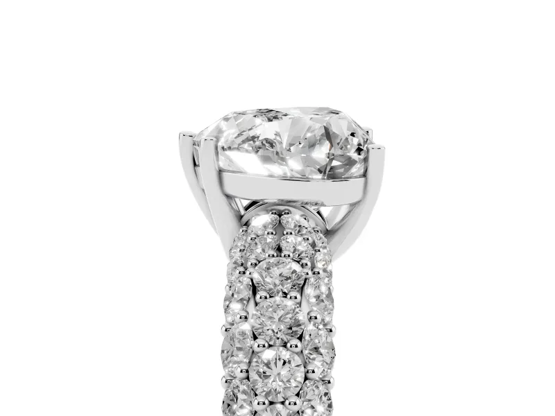 Heart-Shaped Multi Row Pave Solitaire Engagement Ring Setting | Domed Shoulders | White Gold