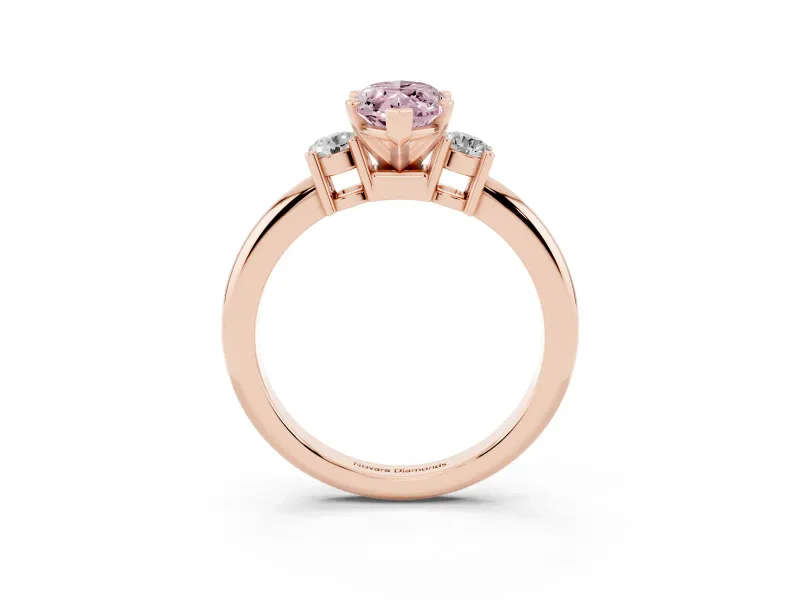 Fancy Pink Three-Stone Marquise Cut Diamond Ring Set in Rose gold with Prong Setting and Plain Band