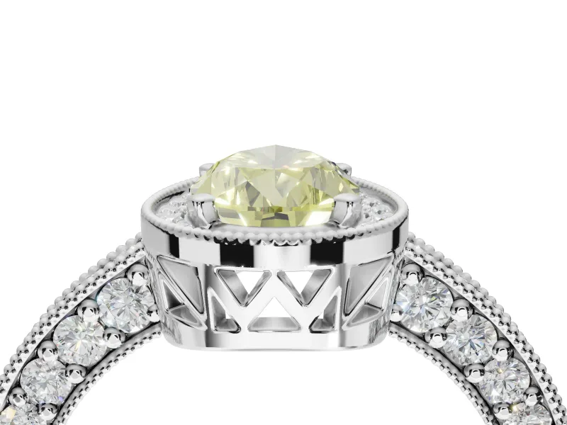 Pear-Shaped Milgrain Halo Engagement Ring Setting for a Fancy Yellow Lab-Grown Diamond | Wide Pavé Band | White Gold