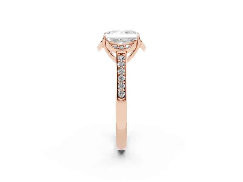 Radiant Cut Floral Pavé Engagement Ring Setting | Petal Accents | Rose Gold