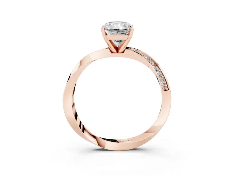 Radiant Cut Diamond Engagement Ring Set in Rose gold with Side Stone Accents and Prong Setting