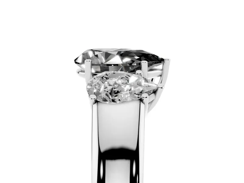 Fancy Black Three-Stone Pear Cut Diamond Ring Set in Silver with Matching Prong Settings and Plain Band