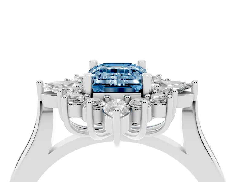 Emerald Cut Engagement Ring Setting for a Fancy Blue Lab-Grown Diamond | White Gold - Design NV-24790
