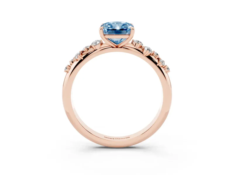 Radiant Cut Graduated Solitaire Engagement Ring Setting for a Fancy Blue Lab-Grown Diamond | Rose Gold