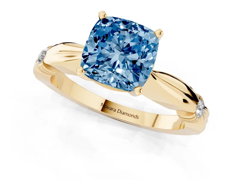 Cushion Cut Floral Engagement Ring Setting for a Fancy Blue Lab-Grown Diamond | Yellow Gold