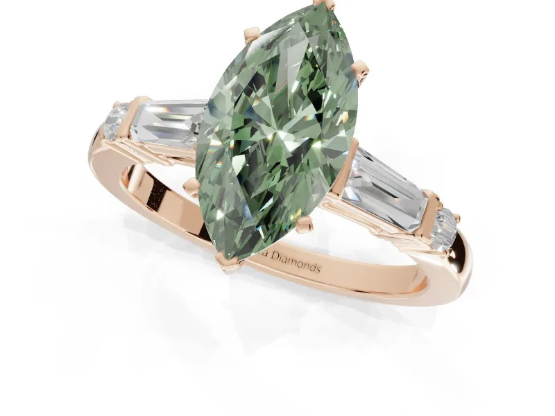 Marquise Tapered Baguette Engagement Ring Setting for a Fancy Green Lab-Grown Diamond | Rose Gold