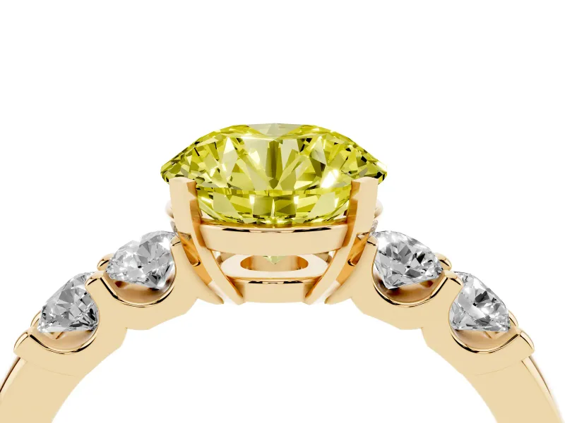 Round Five Stone Engagement Ring Setting for a Fancy Yellow Lab-Grown Diamond | Yellow Gold