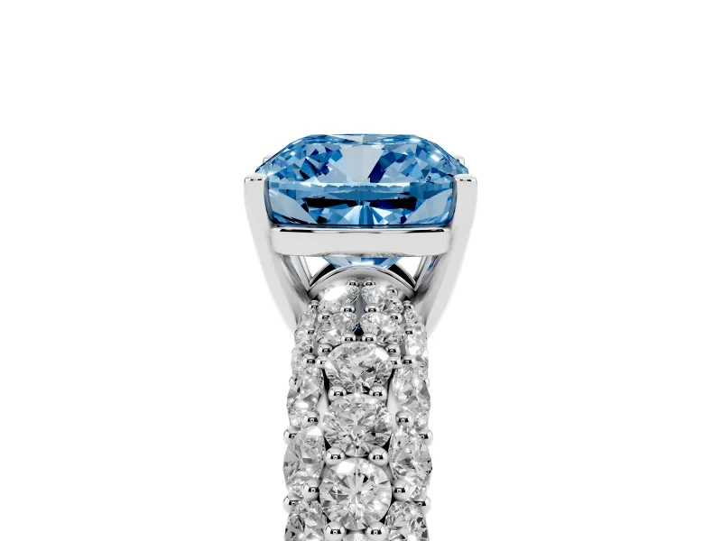 Cushion Cut Close Set Pave Engagement Ring Setting for a Fancy Blue Lab-Grown Diamond | Multi Row | Sterling Silver