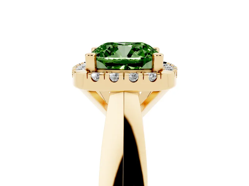 Cushion Cut Halo Engagement Ring Setting for a Fancy Green Lab-Grown Diamond | Square Profile Band | Yellow Gold