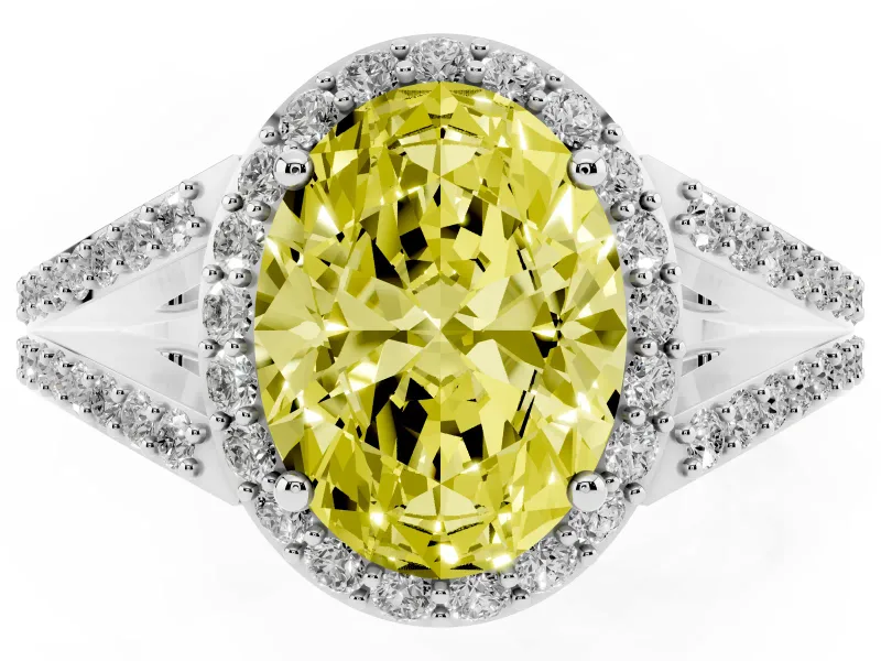 Oval Split Shank Halo Engagement Ring Setting for a Fancy Yellow Lab-Grown Diamond | Platinum