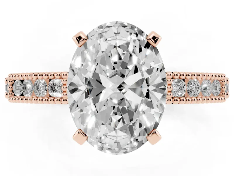 Oval Vintage Pavé Solitaire Engagement Ring Setting | Milgrain Edges | Rose Gold