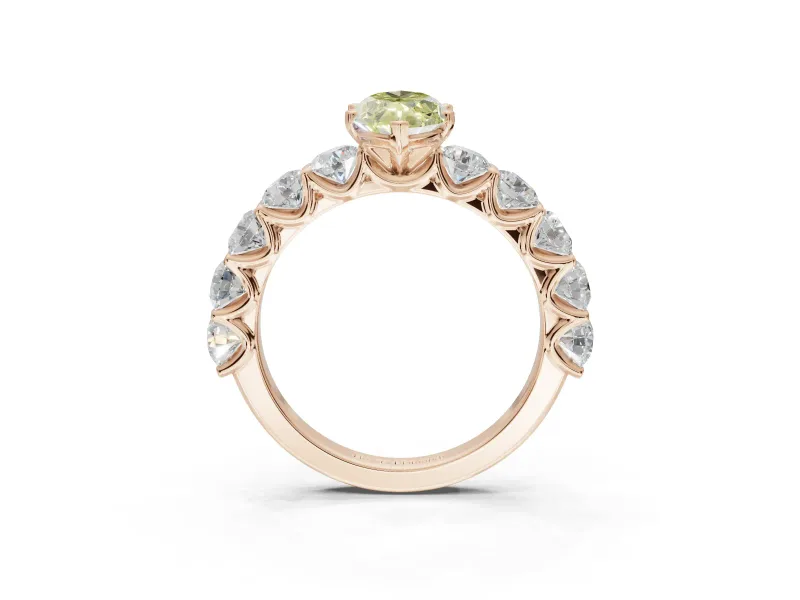 Marquise Side Stone Engagement Ring Setting for a Fancy Yellow Lab-Grown Diamond | Scalloped Prong Accents | Rose Gold