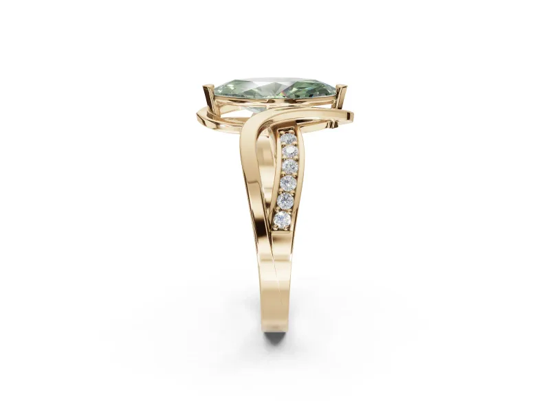 Marquise Bypass Solitaire Engagement Ring Setting for a Fancy Green Lab-Grown Diamond | Pavé Strands | Yellow Gold