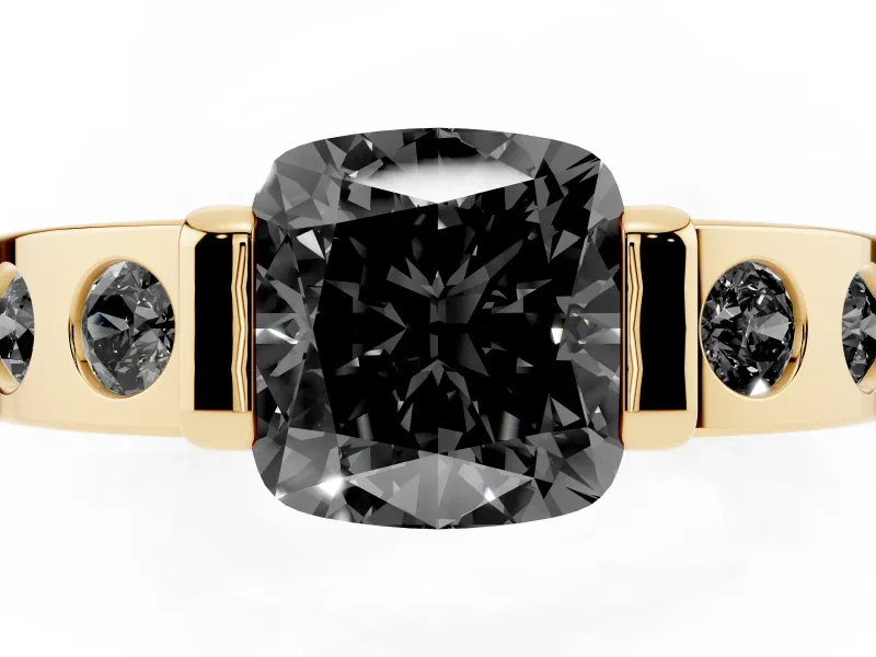 Cushion Cut Tension Style Engagement Ring Setting for a Black Center | Yellow Gold