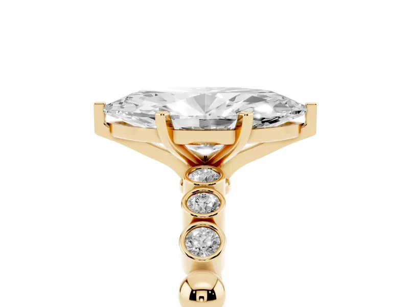 Marquise Beaded Solitaire Engagement Ring Setting | Bezel Accents | Yellow Gold