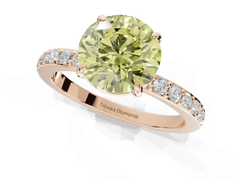 Round Hidden Halo Engagement Ring Setting for a Fancy Yellow Lab-Grown Diamond | Pavé Band | Rose Gold