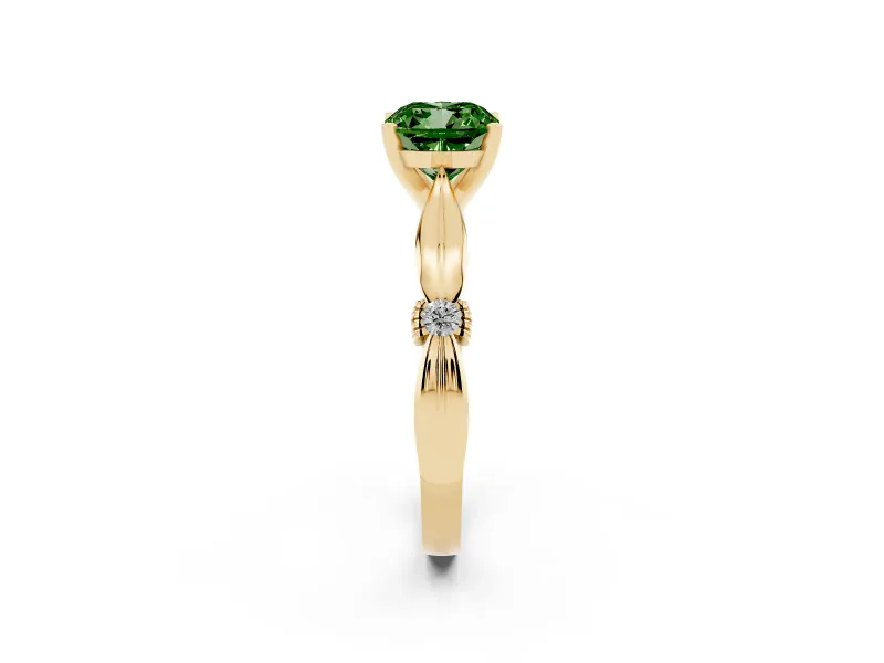 Cushion Cut Floral Engagement Ring Setting for a Fancy Green Lab-Grown Diamond | Yellow Gold