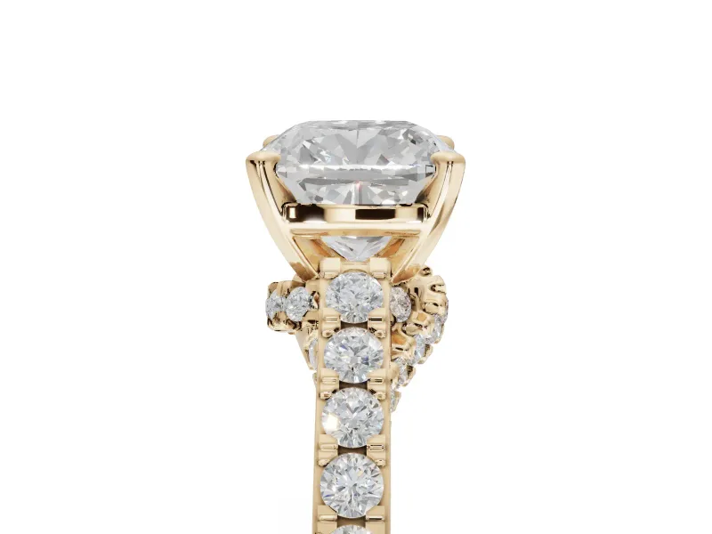 Cushion Cut Pavé Solitaire Engagement Ring Setting | Crossover Gallery | Yellow Gold