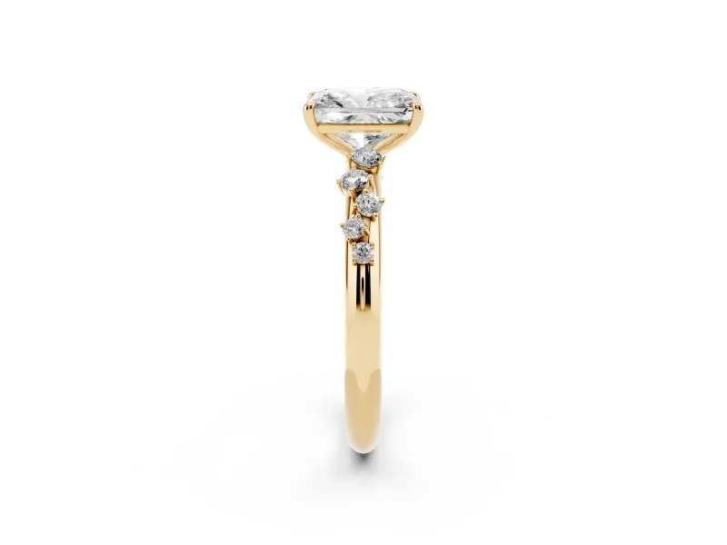 Radiant Cut Diamond Cluster Solitaire Ring Set in Yellow gold with Prong Setting