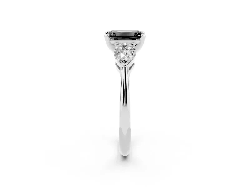 Emerald Cut Three-Stone Engagement Ring Setting for a Black Center | Pear Side Stones | White Gold