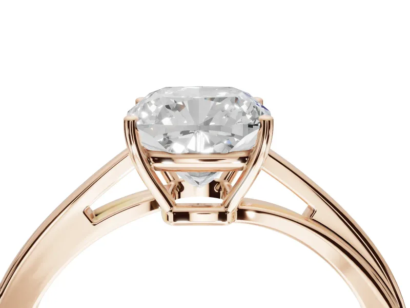 Cushion Cut Bypass Solitaire Engagement Ring Setting | Plain Polished Band | Rose Gold