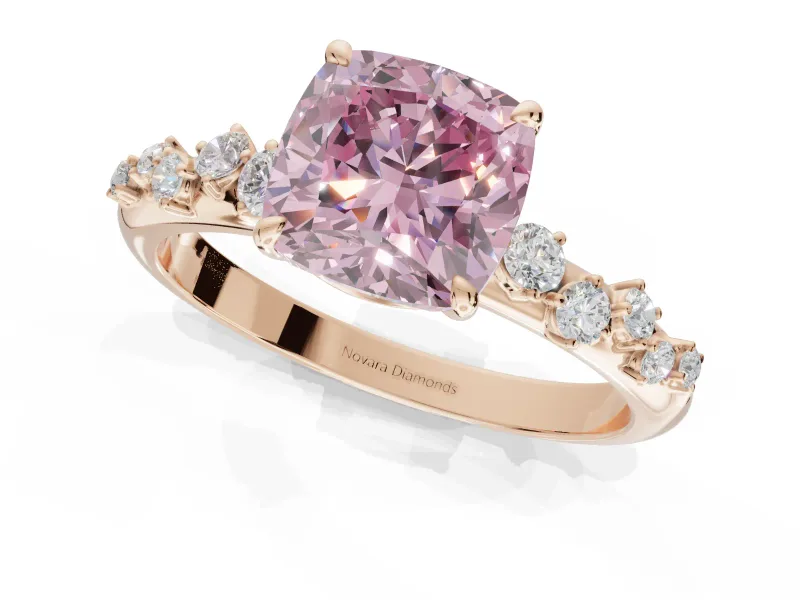 Cushion Cut Graduated Solitaire Engagement Ring Setting for a Fancy Pink Lab-Grown Diamond | Rose Gold