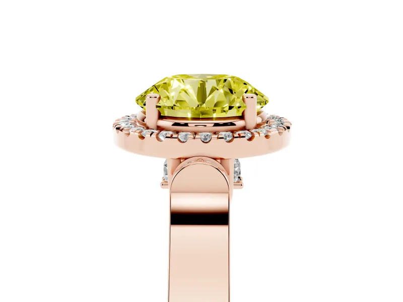 Round Pavé Halo Engagement Ring Setting for a Fancy Yellow Lab-Grown Diamond | Rose Gold
