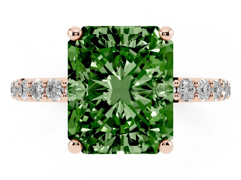 Radiant Cut Pave Solitaire Engagement Ring Setting for a Fancy Green Lab-Grown Diamond | Pave Shoulders | Rose Gold