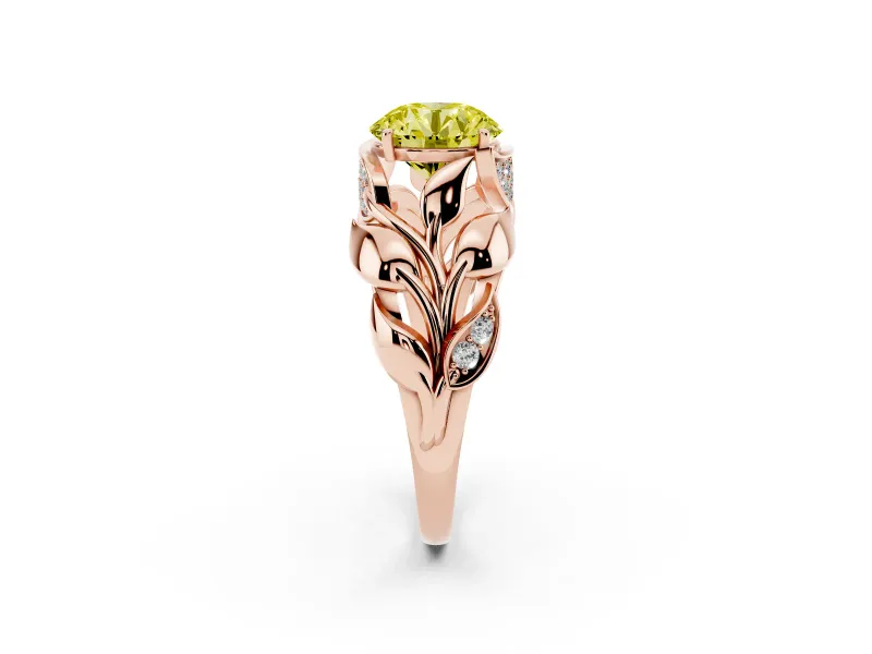 Round Leaf Bypass Engagement Ring Setting for a Fancy Yellow Lab-Grown Diamond | Rose Gold