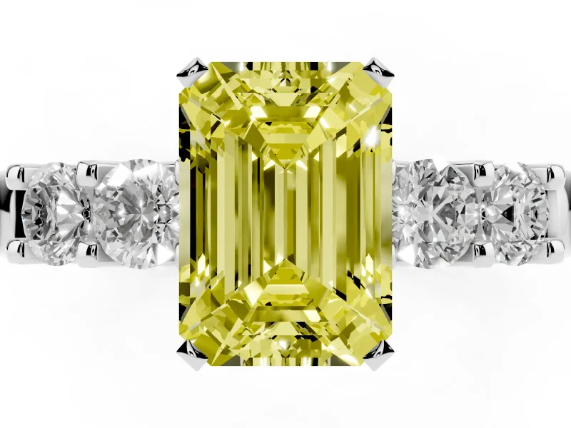 Emerald Cut 5 Stone Engagement Ring Setting for a Fancy Yellow Lab-Grown Diamond | Sterling Silver