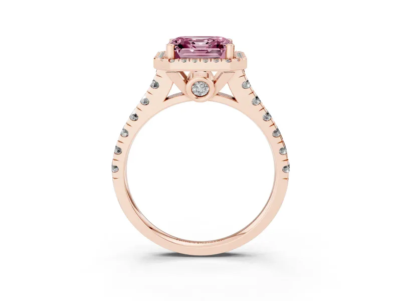 Asscher Cut Accented Halo Engagement Ring Setting for a Fancy Pink Lab-Grown Diamond | Rose Gold