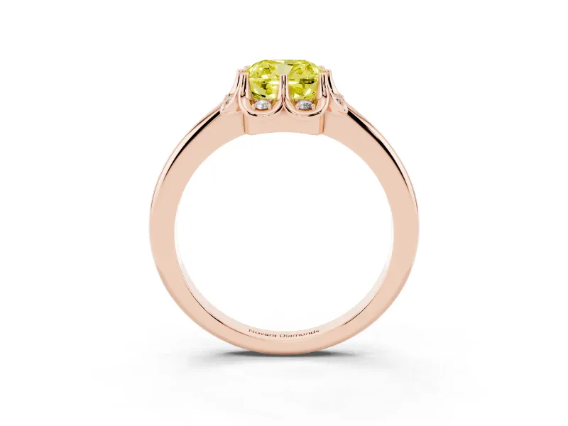 Cushion Cut Petal Halo Engagement Ring Setting for a Fancy Yellow Lab-Grown Diamond | Rose Gold