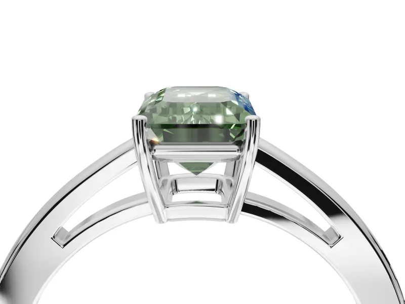 Emerald Cut Cathedral Solitaire Engagement Ring Setting for a Fancy Green Lab-Grown Diamond | Open Shoulders | Platinum