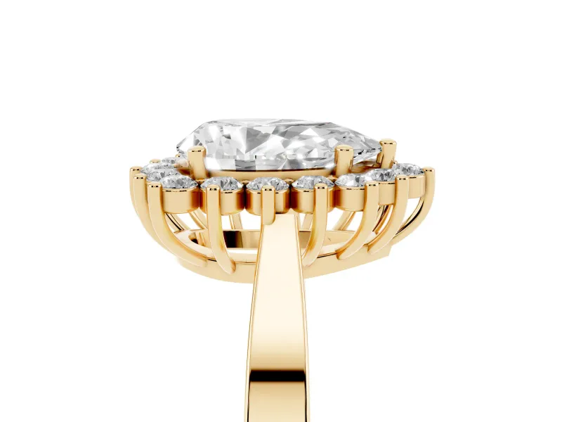 Pear-Shaped Scalloped Halo Engagement Ring Setting | Flat Plain Band | Yellow Gold