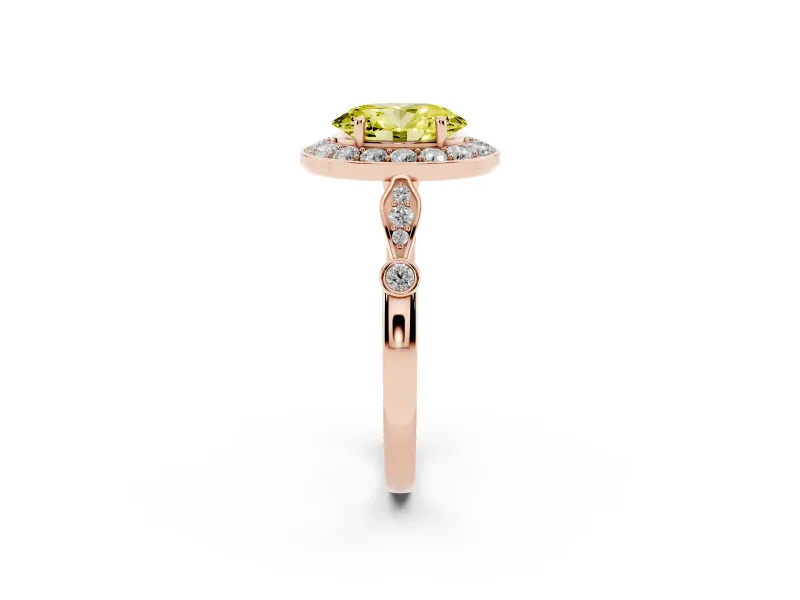 Oval Halo Engagement Ring Setting for a Fancy Yellow Lab-Grown Diamond | Bezel Stations | Rose Gold