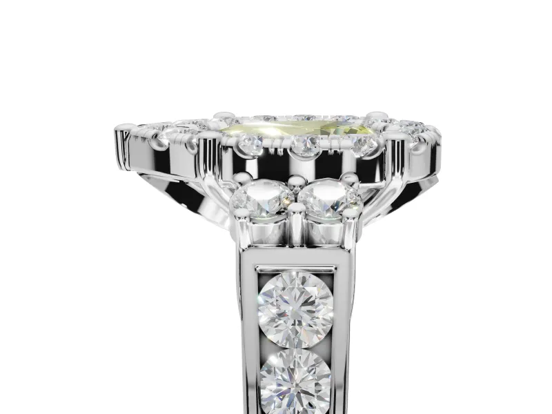 Pear-Shaped Halo Engagement Ring Setting for a Fancy Yellow Lab-Grown Diamond | Graduated Channel Band | Platinum