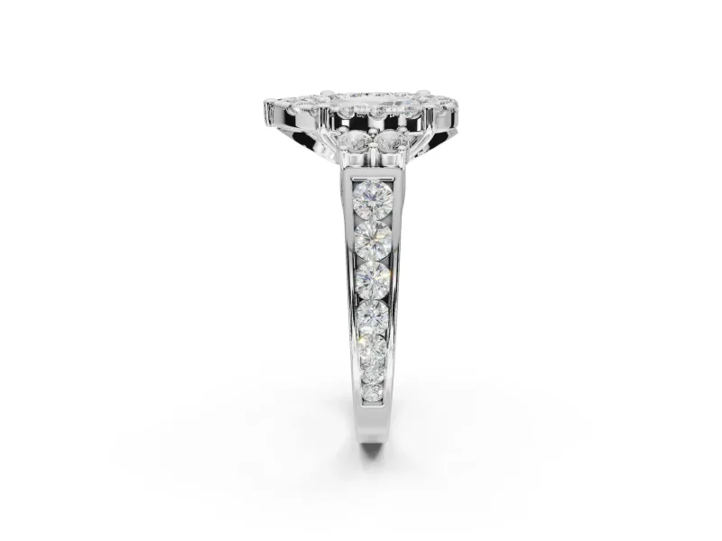 Pear-Shaped Halo Side Cluster Engagement Ring Setting | Graduated Channel Band | Sterling Silver