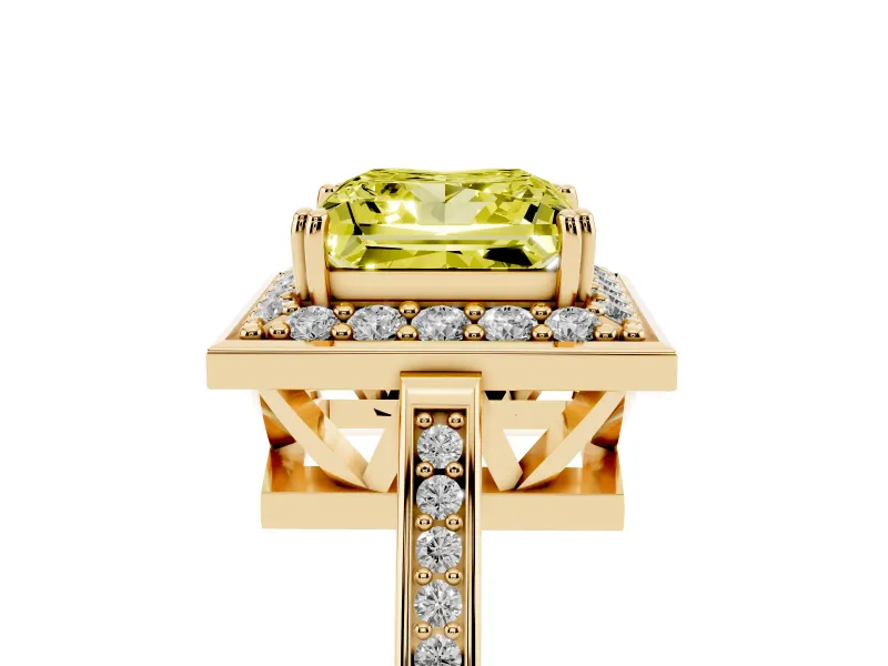 Princess Cut Halo Engagement Ring Setting for a Fancy Yellow Lab-Grown Diamond | Polished Halo Rim | Yellow Gold