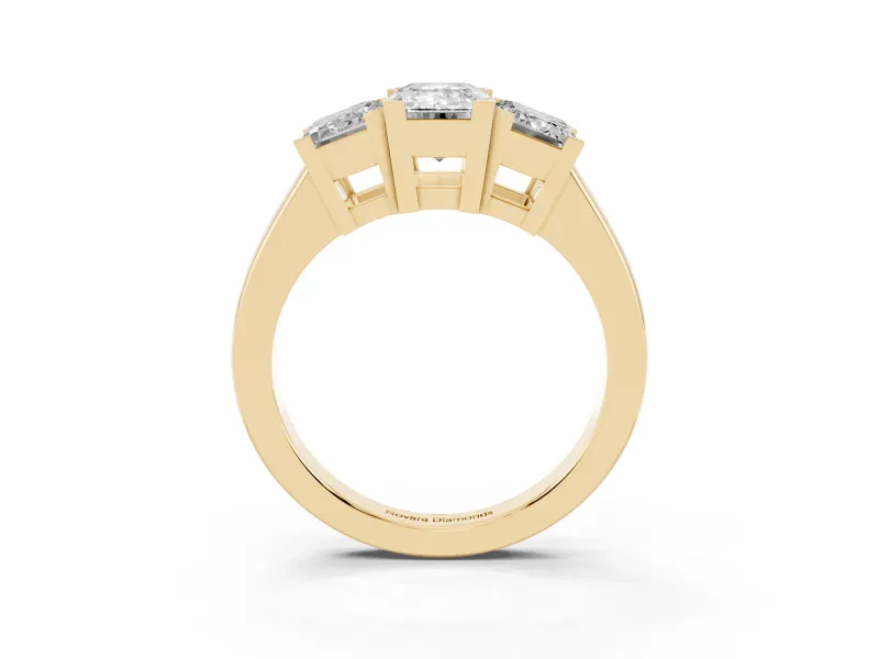 Emerald Cut Three Stone Engagement Ring Setting | Large Side Stones | Yellow Gold