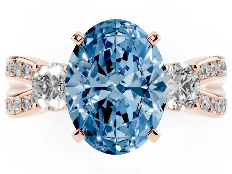 Oval Three-Stone Twist Engagement Ring Setting for a Fancy Blue Lab-Grown Diamond | Rose Gold