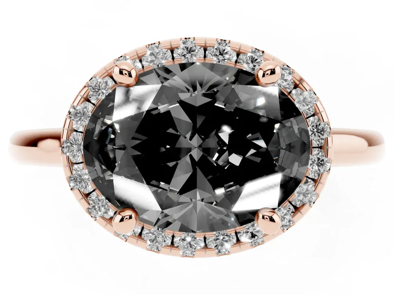 Oval Halo Engagement Ring Setting for a Black Center | Plain Polished Band | Rose Gold