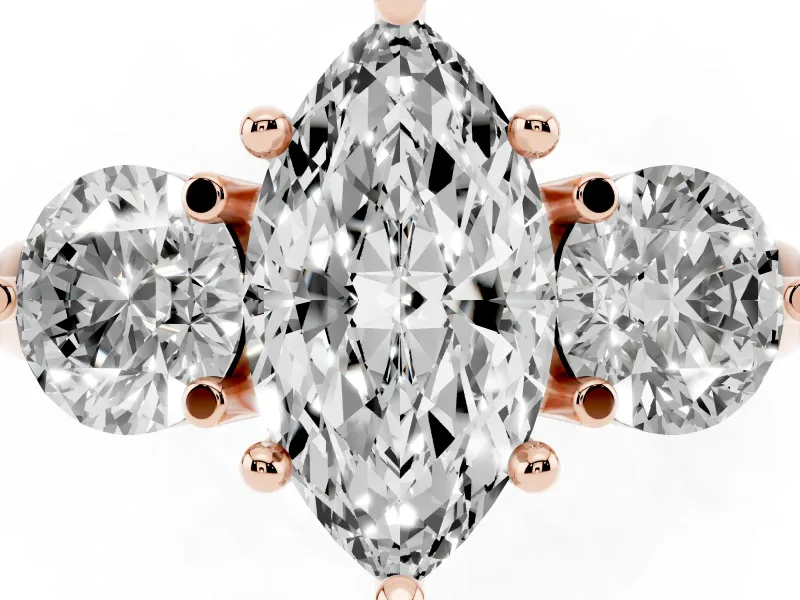 Marquise Three Stone Engagement Ring Setting | Open Prong Baskets | Rose Gold