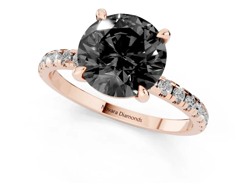 Round Petite Pavé Solitaire Engagement Ring Setting for a Black Center | Slim Band | Rose Gold