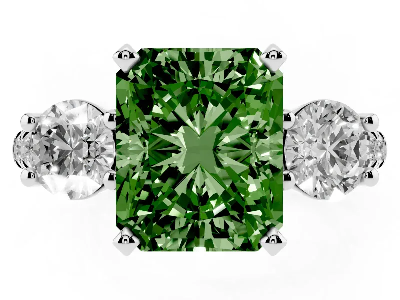 Radiant Cut Three-Stone Engagement Ring Setting for a Fancy Green Lab-Grown Diamond | White Gold