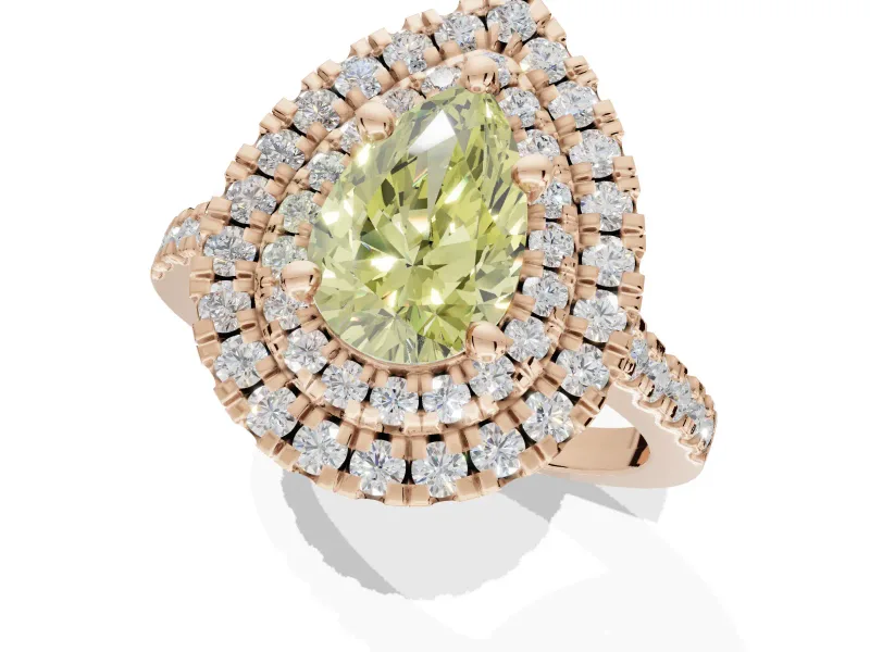 Pear-Shaped Double Halo Engagement Ring Setting for a Fancy Yellow Lab-Grown Diamond | Rose Gold