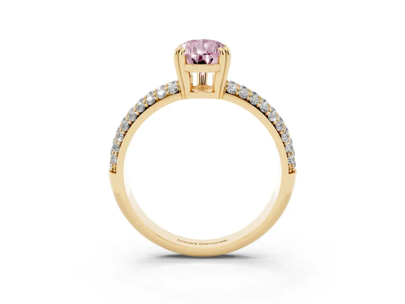 Pear-Shaped Three Row Pave Engagement Ring Setting for a Fancy Pink Lab-Grown Diamond | Yellow Gold